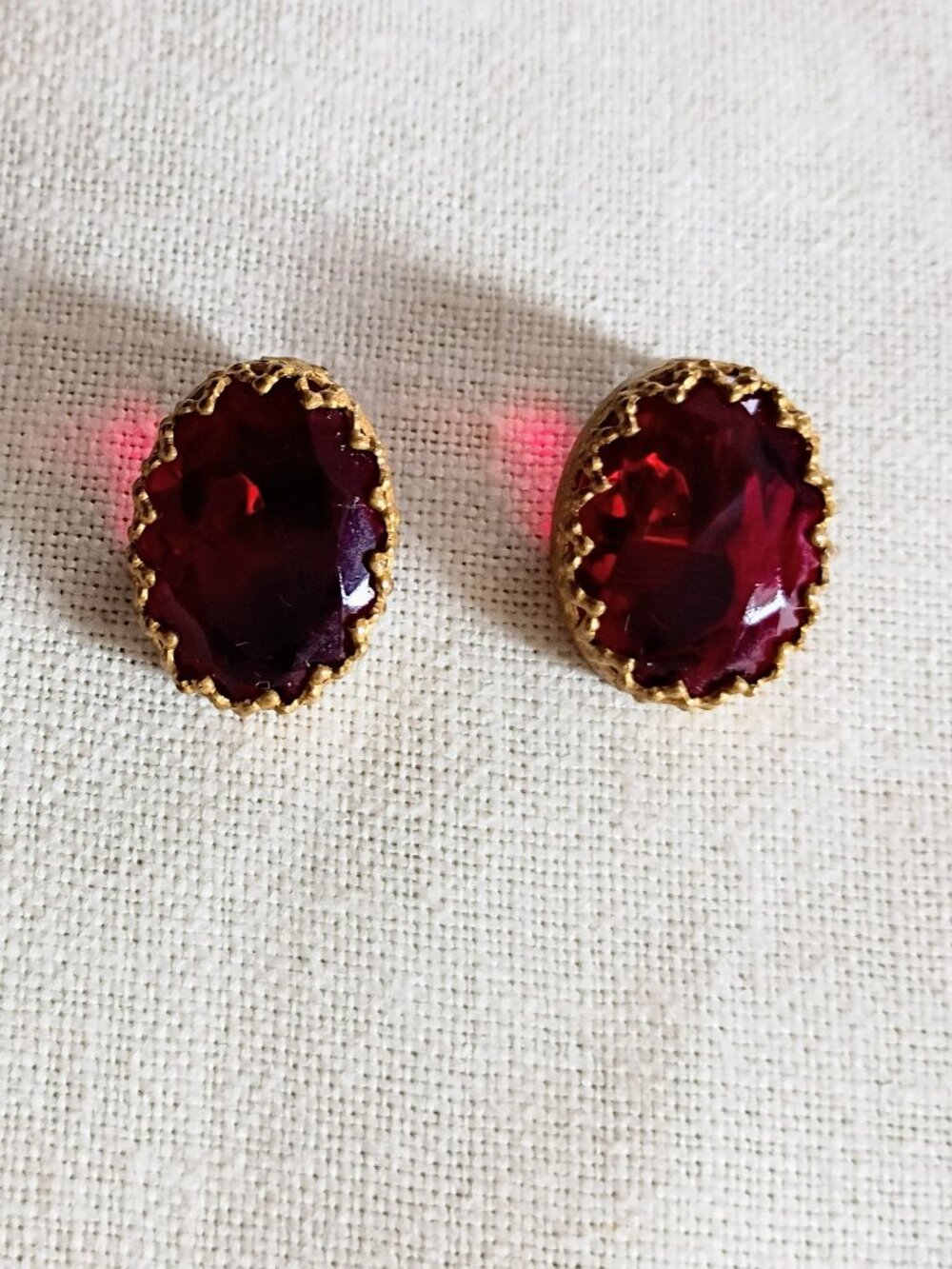Vintage Ruby Red & Gold Tone Clip On Earrings West Germany